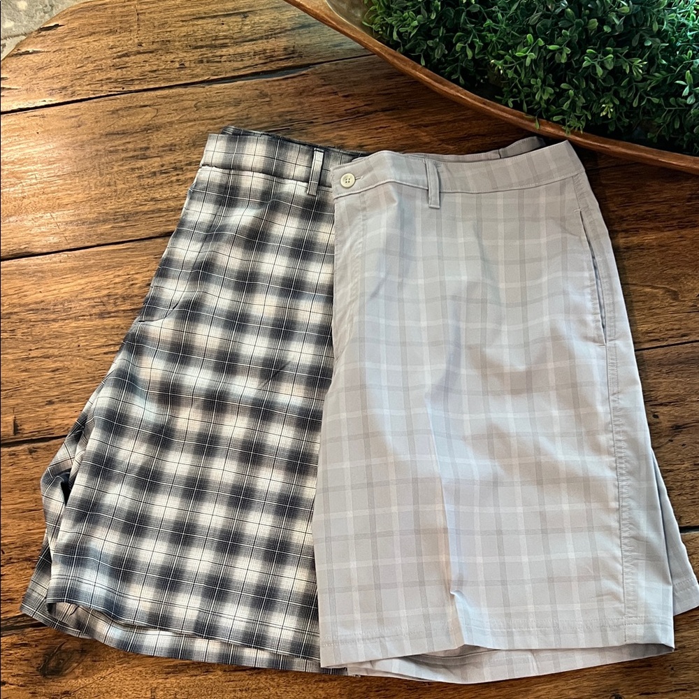Bundle of 2 Walter Hagen Two-Tone Plaid & Champion Gray Plaid Golf Shorts. Sz 40